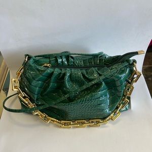 Green Chunky handbag with gold color link